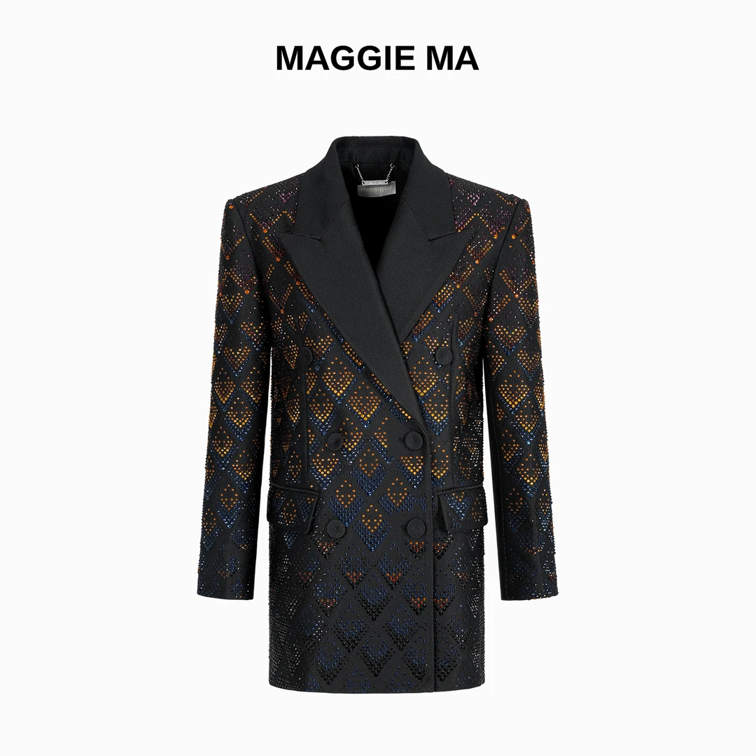 MAGGIE MA马婧设计师款【重工奢感】烫钻蛇鳞纹高级西装外套497C