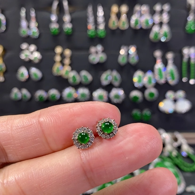 【闪购商品】翡翠耳饰银S925镀金镶嵌
