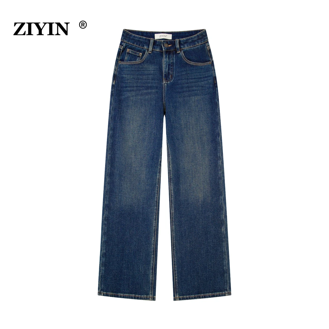 兹音 ziyin早秋季新款高腰窄版九分直筒牛仔裤四面弹秋冬拖地1015
