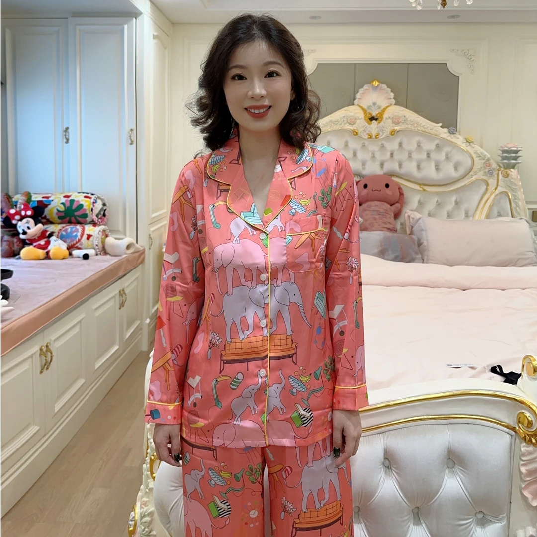 【郭萌萌专属】秋冬新款女士冰丝睡衣长袖长裤可外穿家居服套装可爱