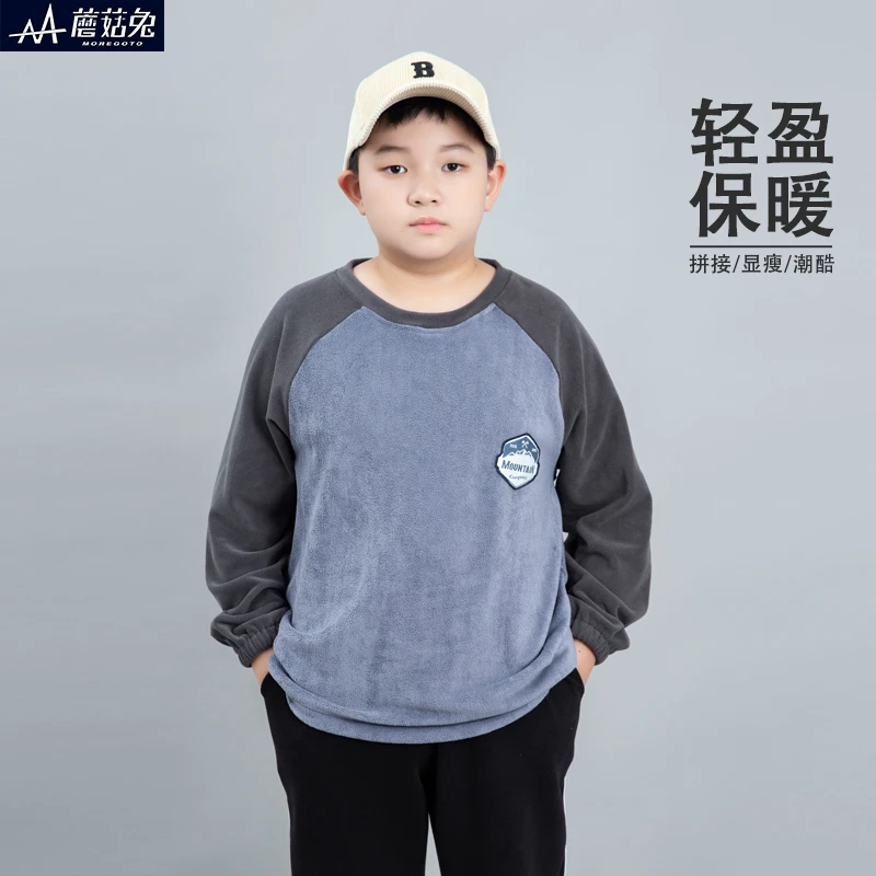 胖童卫衣春秋薄绒款宽松休闲中大儿童男孩秋装摇粒绒保暖上衣加肥