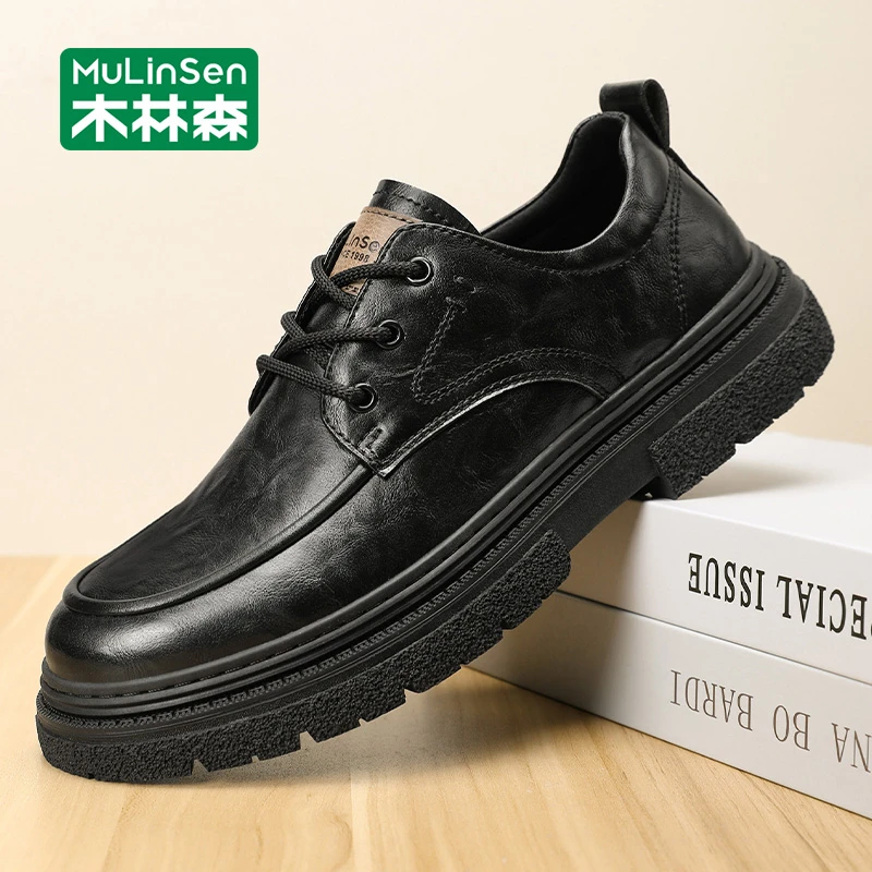 木林森男鞋秋季2025新款休闲皮鞋男工装靴英伦风潮流马丁低帮板鞋