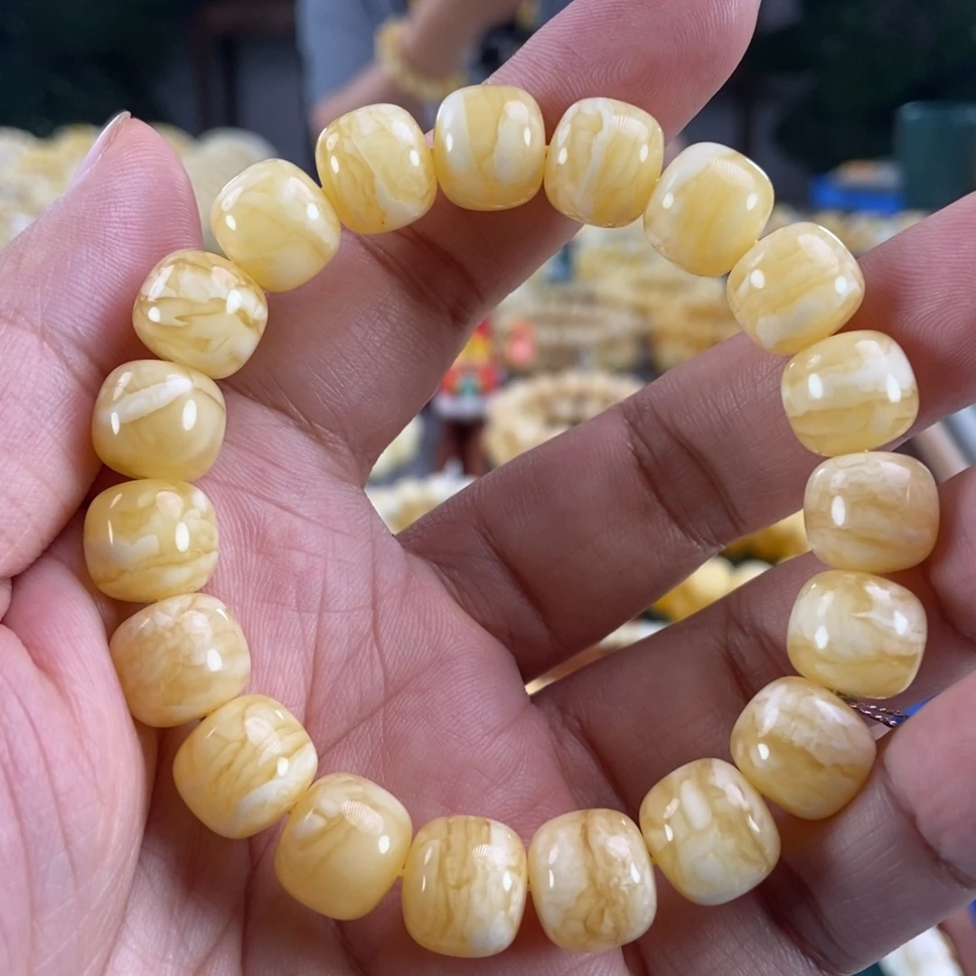 琥珀未镶嵌珠宝奇石12虎皮纹同料串19.9
