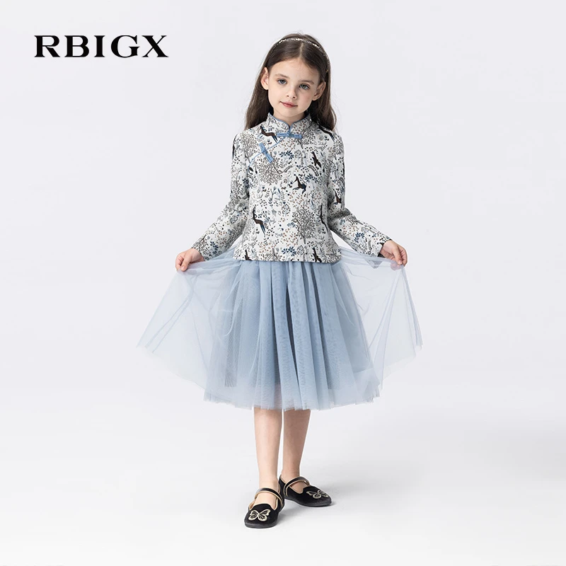RBIGX瑞比克童装秋季新款女童中式假两件连衣裙LY4CR2691