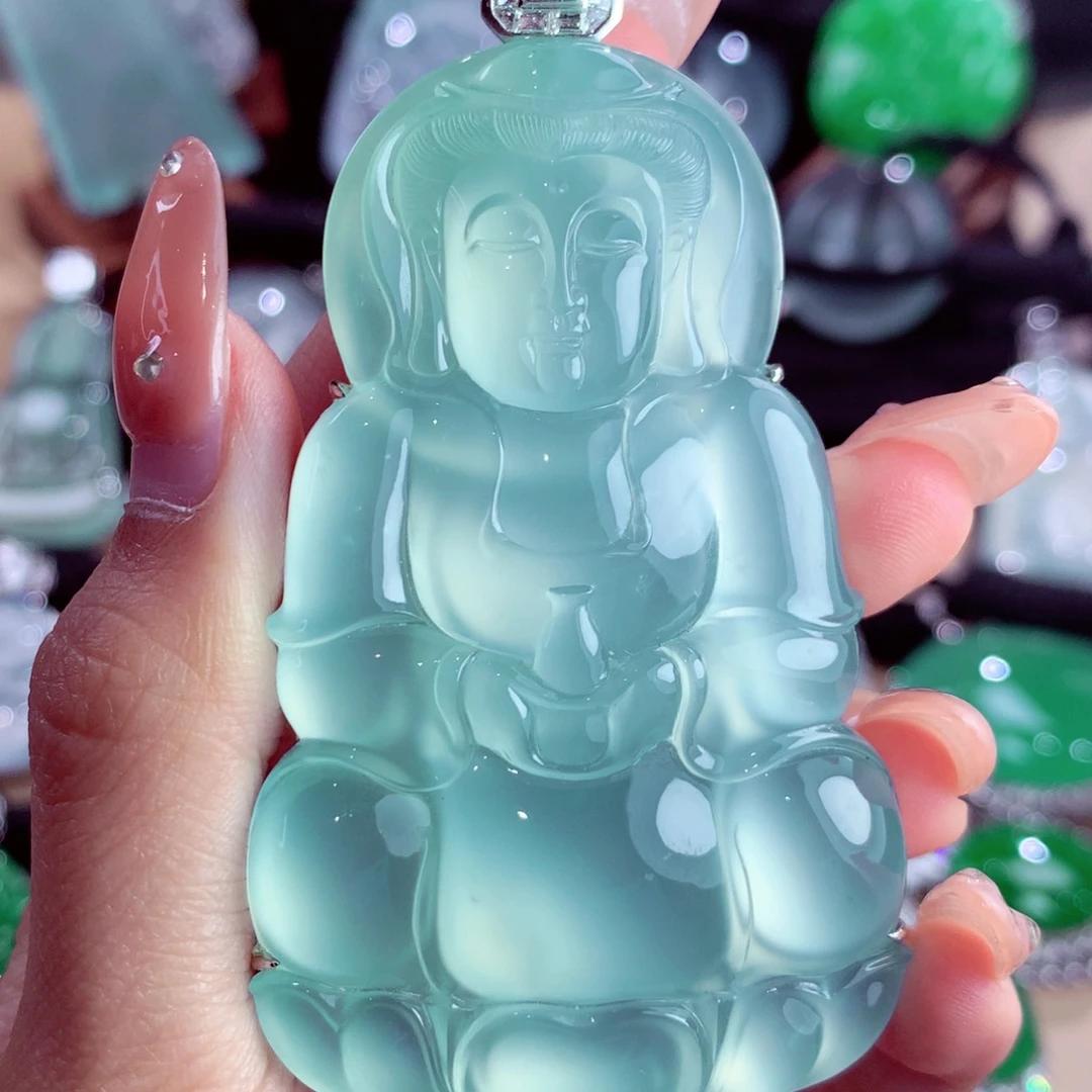 颈饰18K金镶嵌翡翠全款大六9开 两万定金看货