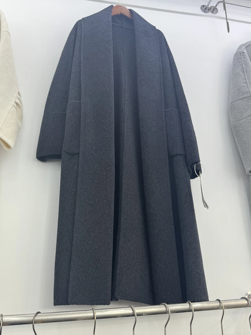 黑色双面呢羊绒大衣女2025秋冬新款韩系高级翻领中长款羊毛呢外套