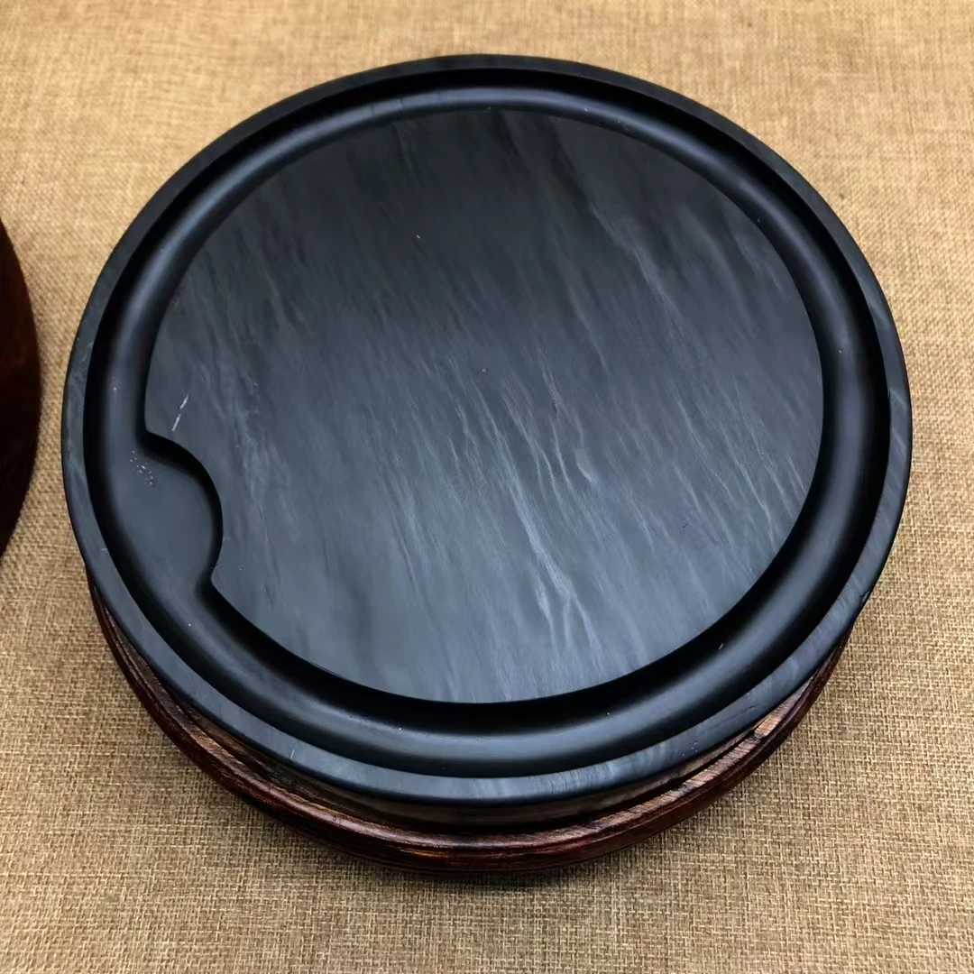 大尺寸眉纹，高档人气爆款歙砚眉纹料配天地盖直径24.5cm，厚5cm