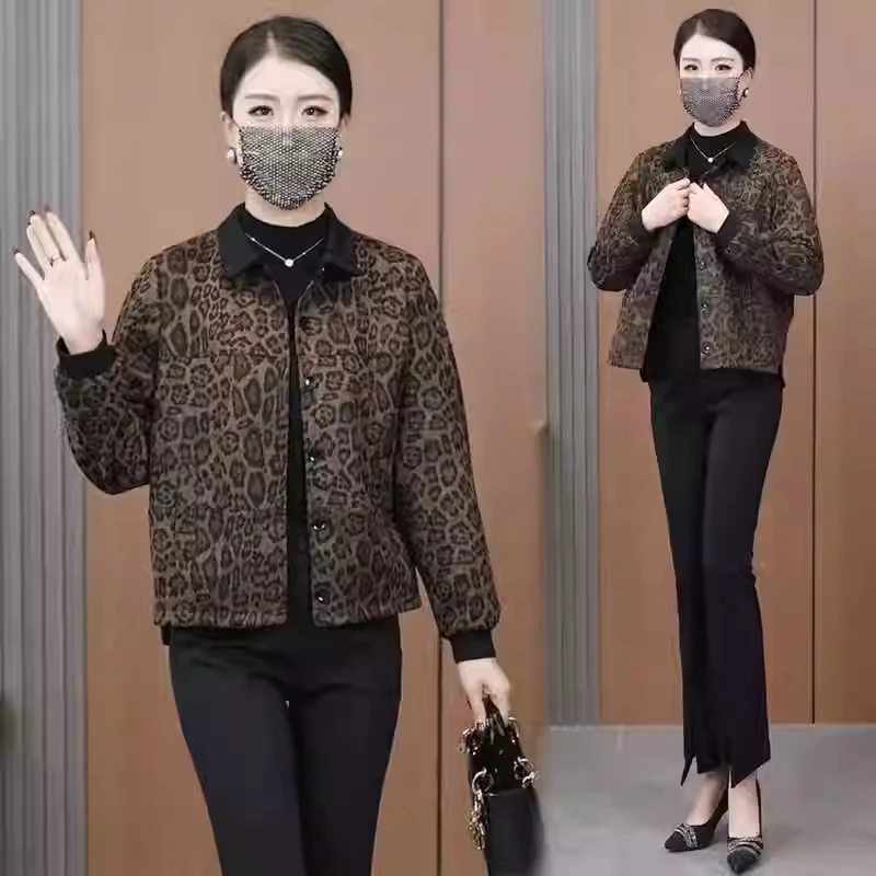 时尚豹纹短外套女秋季新款洋气宽松显瘦翻领开衫休闲百搭夹克上衣