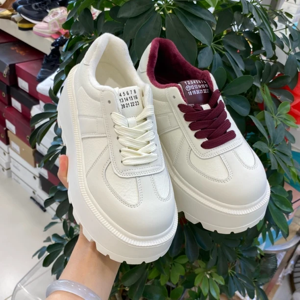 80670-1休闲风增高圆头系带松糕鞋厚底秋季加绒鞋子