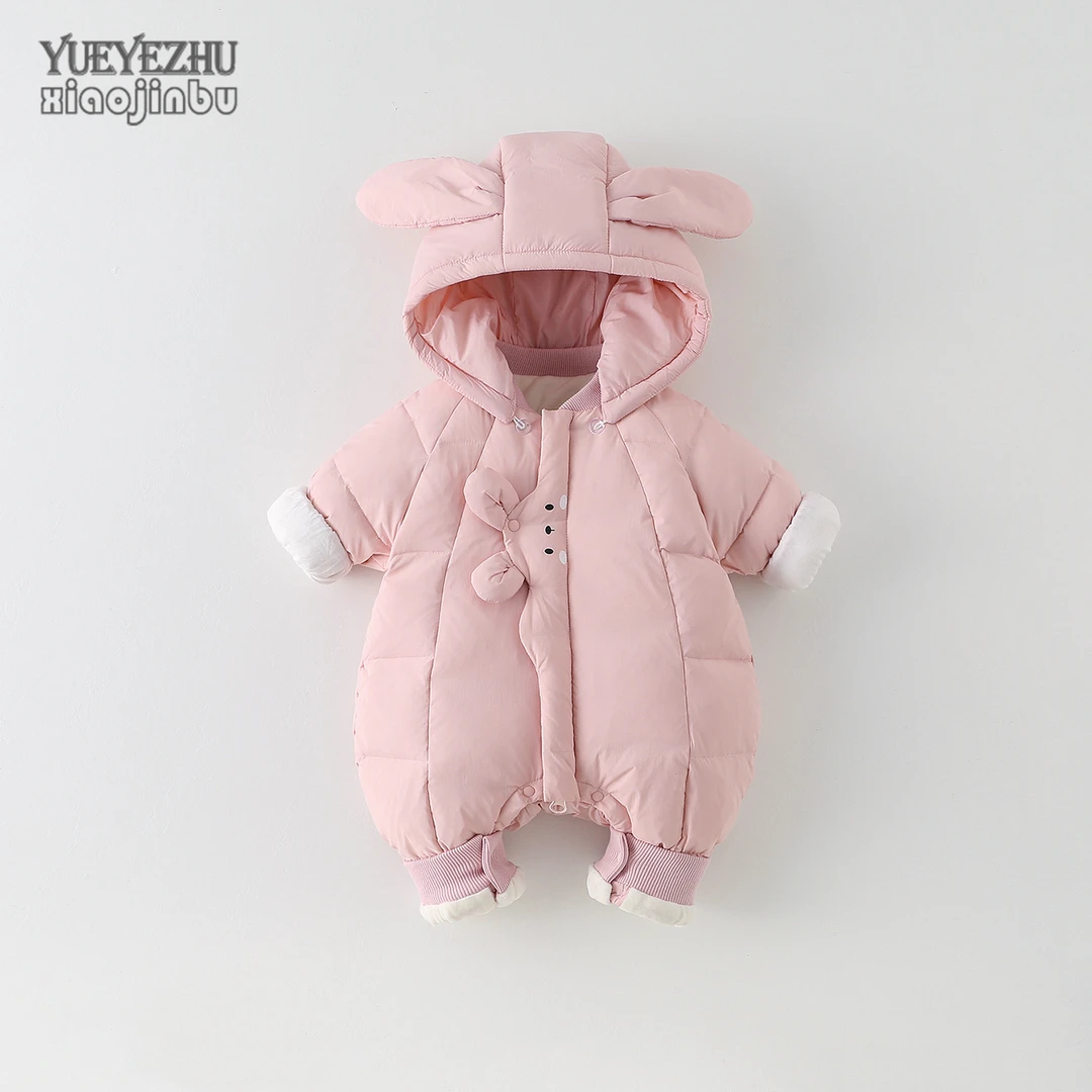 女宝宝羽绒连体衣冬装韩版洋气婴儿白鸭绒衣服冬装保暖连帽外套潮
