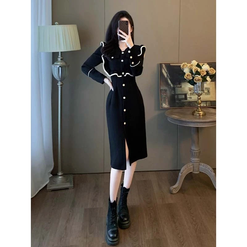【密】长袖垂坠感连衣裙女春秋小众设计高级感洋气减龄裙子QJ0064