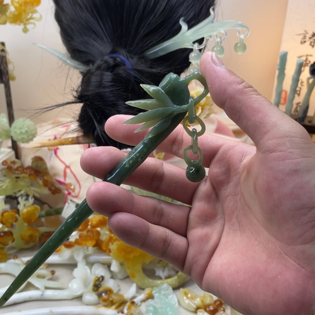 蛇纹石玉合金发饰发簪