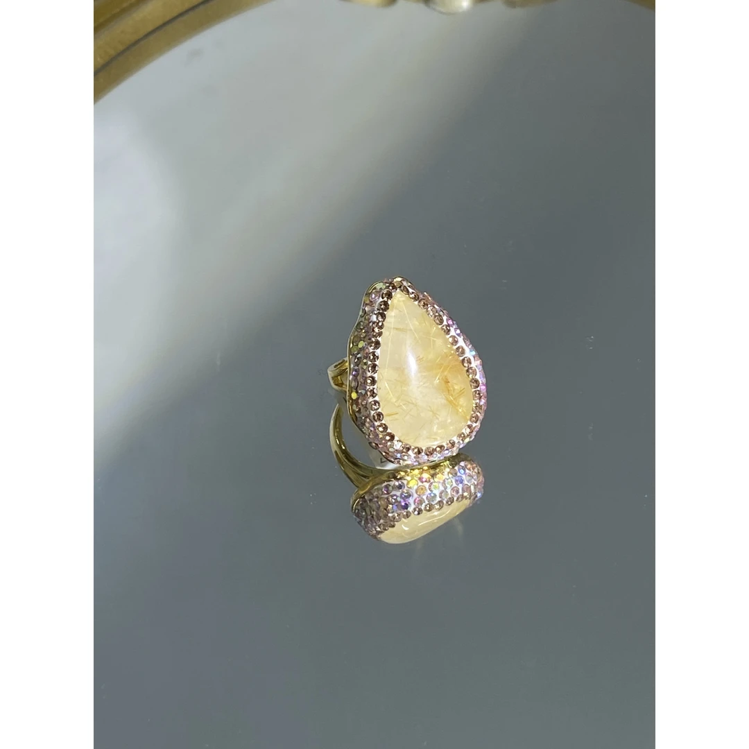 铜合金合成锆石戒指 TTSD 黄色水滴形时尚潮流百搭款戒指 8024