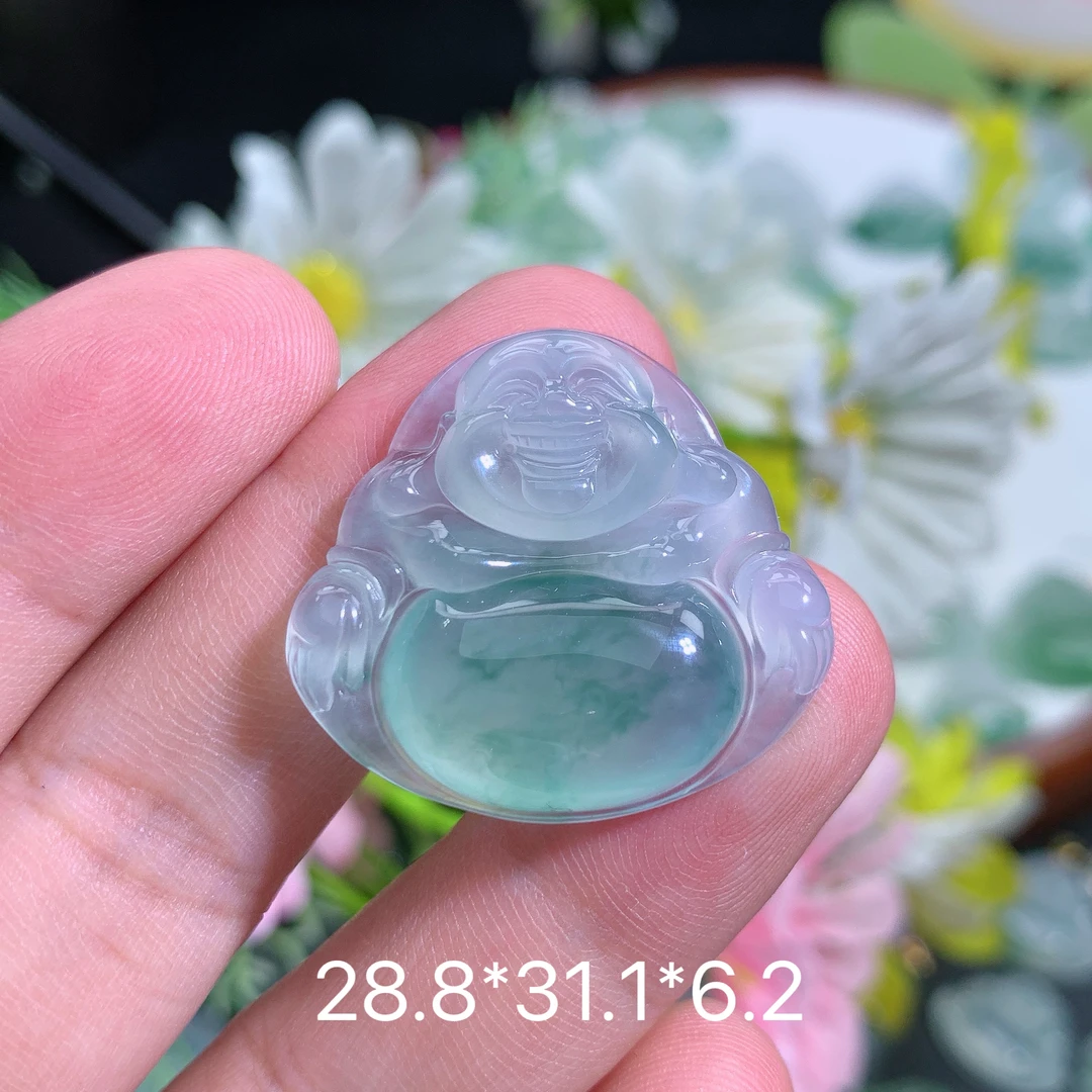 缅甸天然翡翠A货冰种飘花佛公吊坠夏百搭气质精美女士精致玉石礼