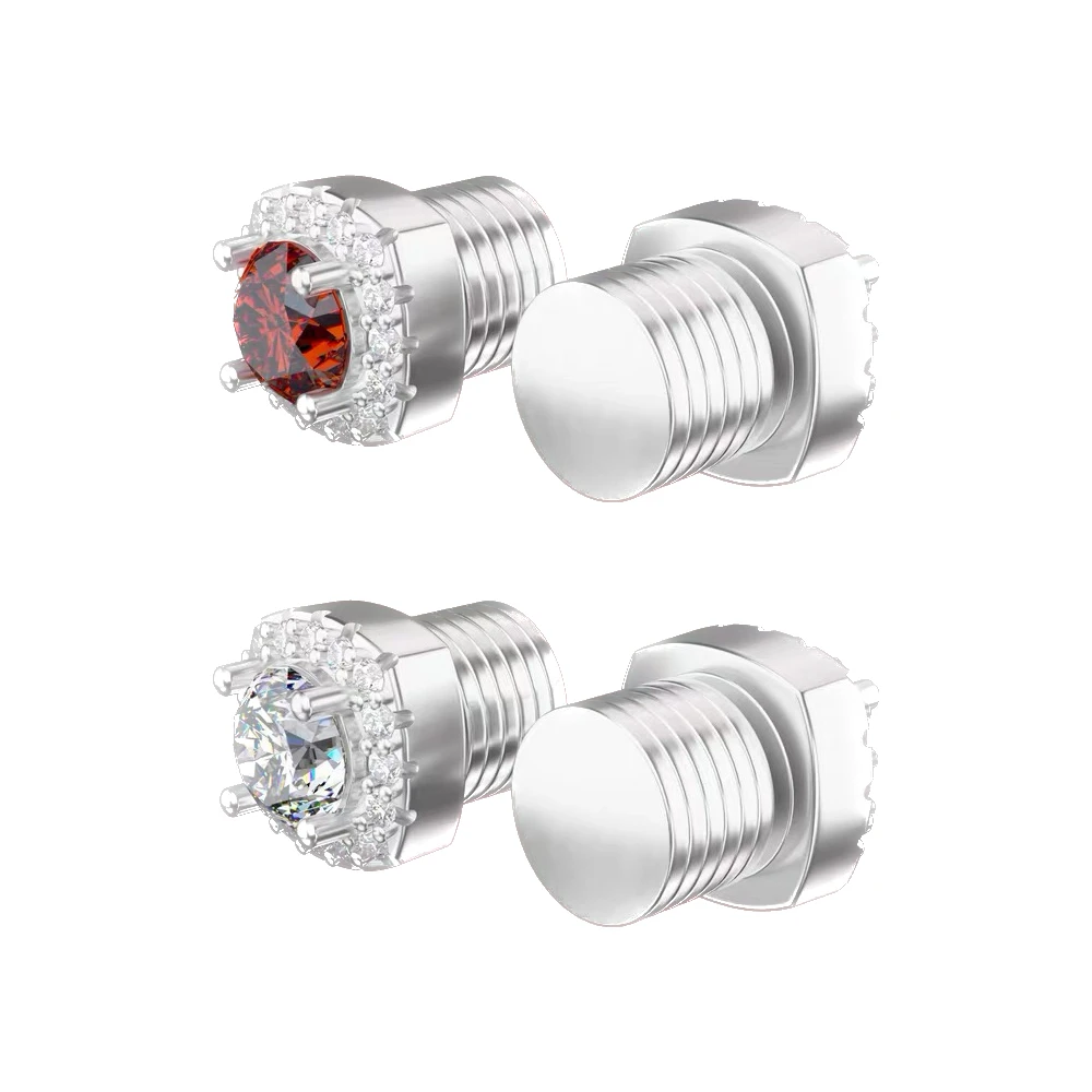 合金耳饰 冰糖方钻磁吸耳夹男女潮嘻哈镶钻锆石时尚爆款情侣耳饰