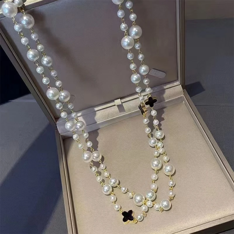 合金仿珍珠项链 四叶草珍珠项链 手工简约时尚珍珠项链