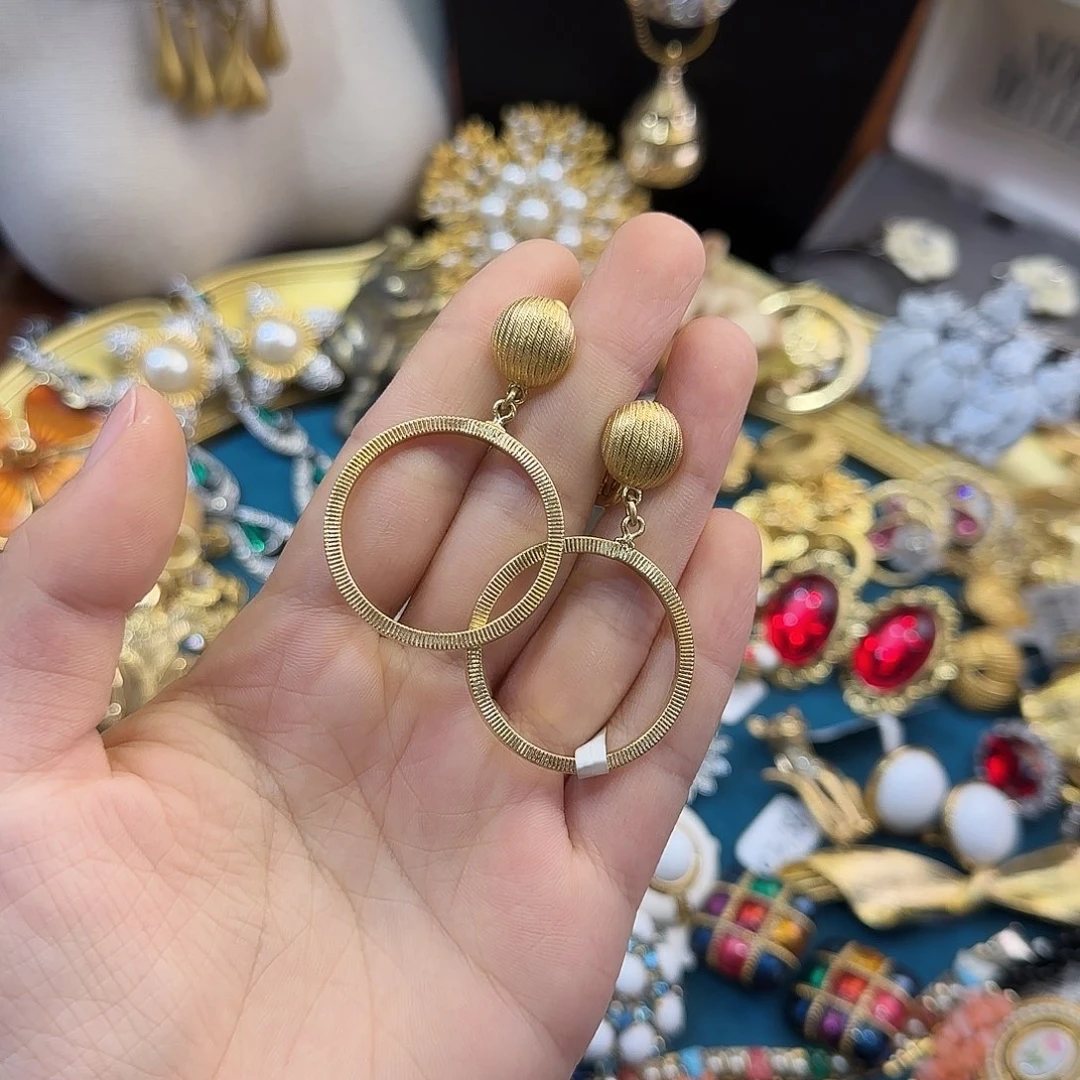纯铜合金琉璃莫奈素金扫肩耳夹