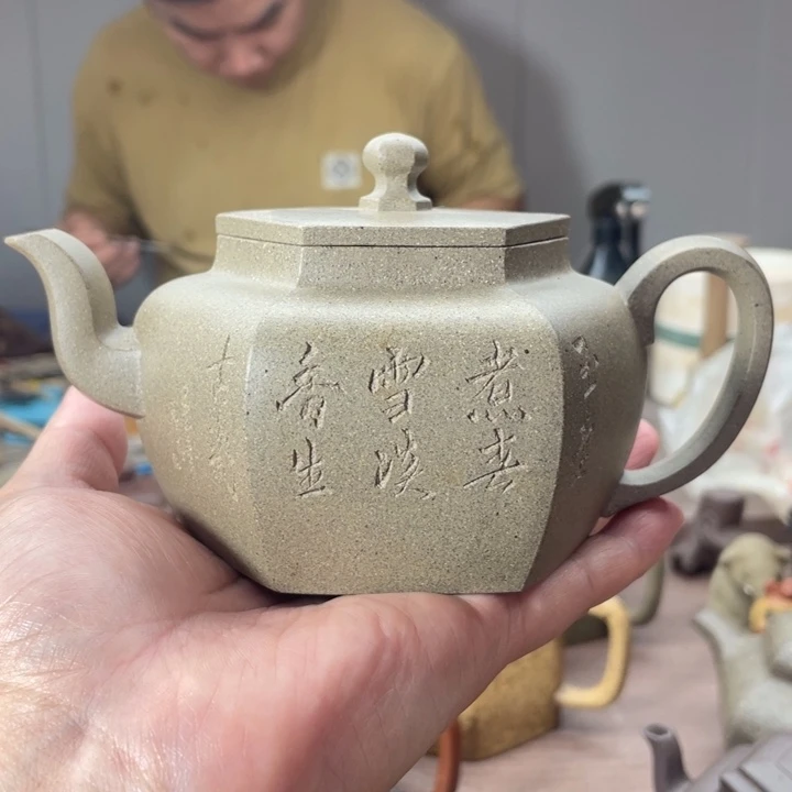 茶壶紫砂六方宫灯，高温青段