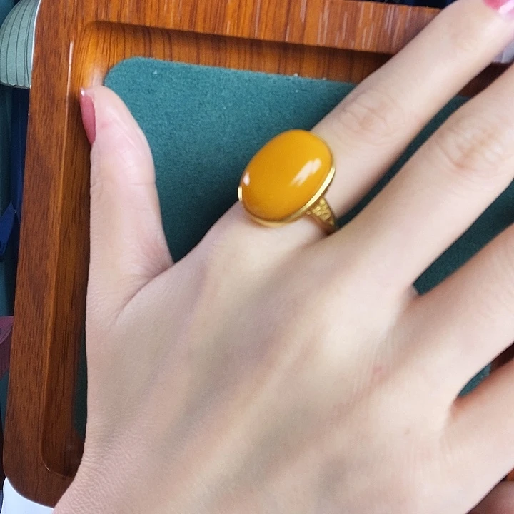 蜜蜡银S925镶嵌戒指戒指