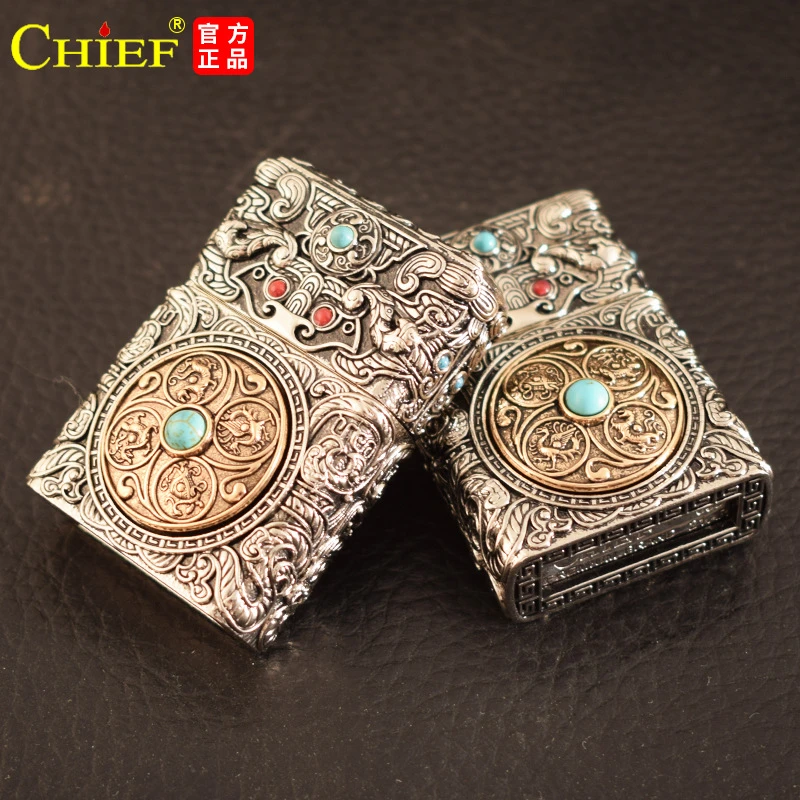 首领云纹四象煤油打火机创意盔甲浮雕贴章转盘防风个性七夕送礼男