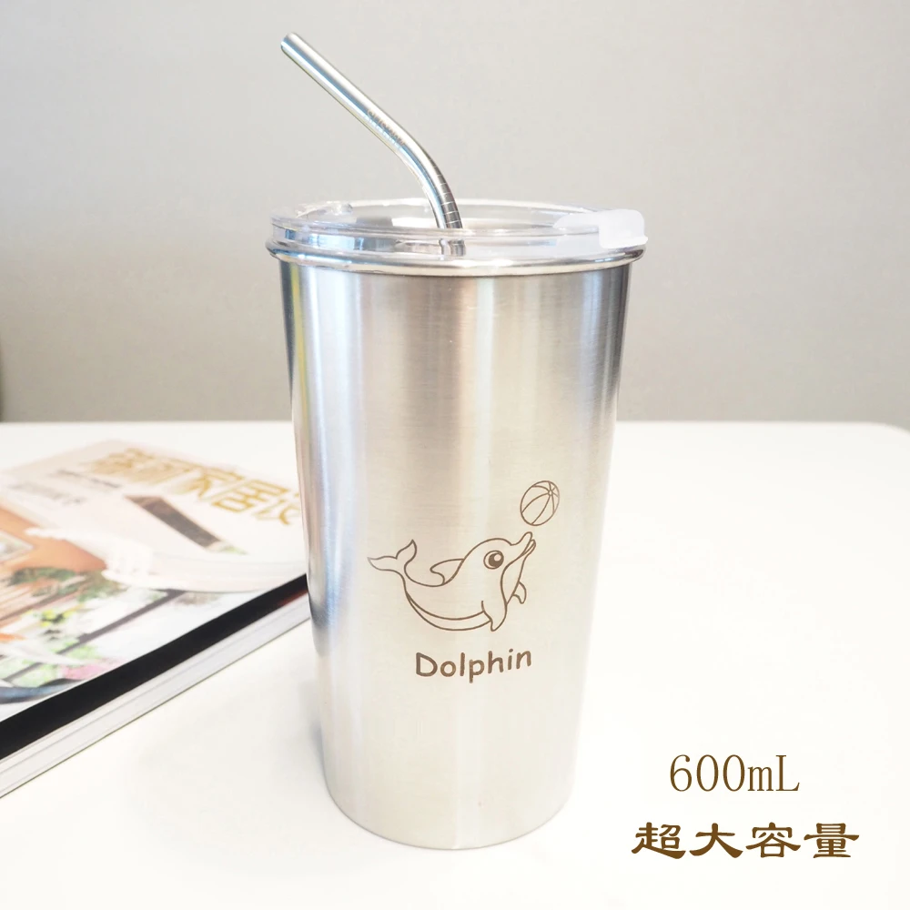 304不锈钢水杯奶茶冷饮随手杯大号吸管单层带盖密封简约防摔冰镇