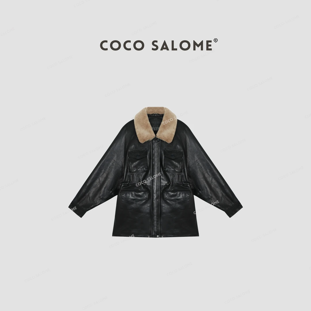 韩彬彬CS"拉达女孩"100绵羊毛皮毛一体鹅绒中长款皮衣0852-(15)