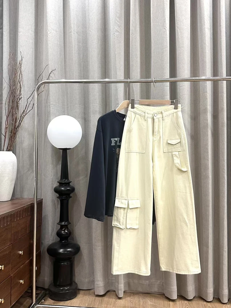 8005秋季新款高腰牛仔裤女宽松直筒显瘦阔腿爆款设计款长裤子