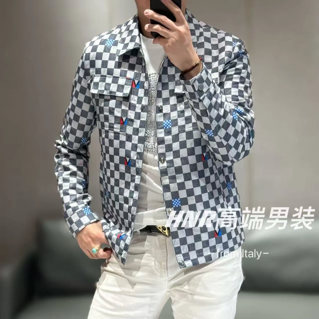 【雷迪·凯奇】品牌经典棋盘格花纹V字图案点缀春款休闲夹克3980