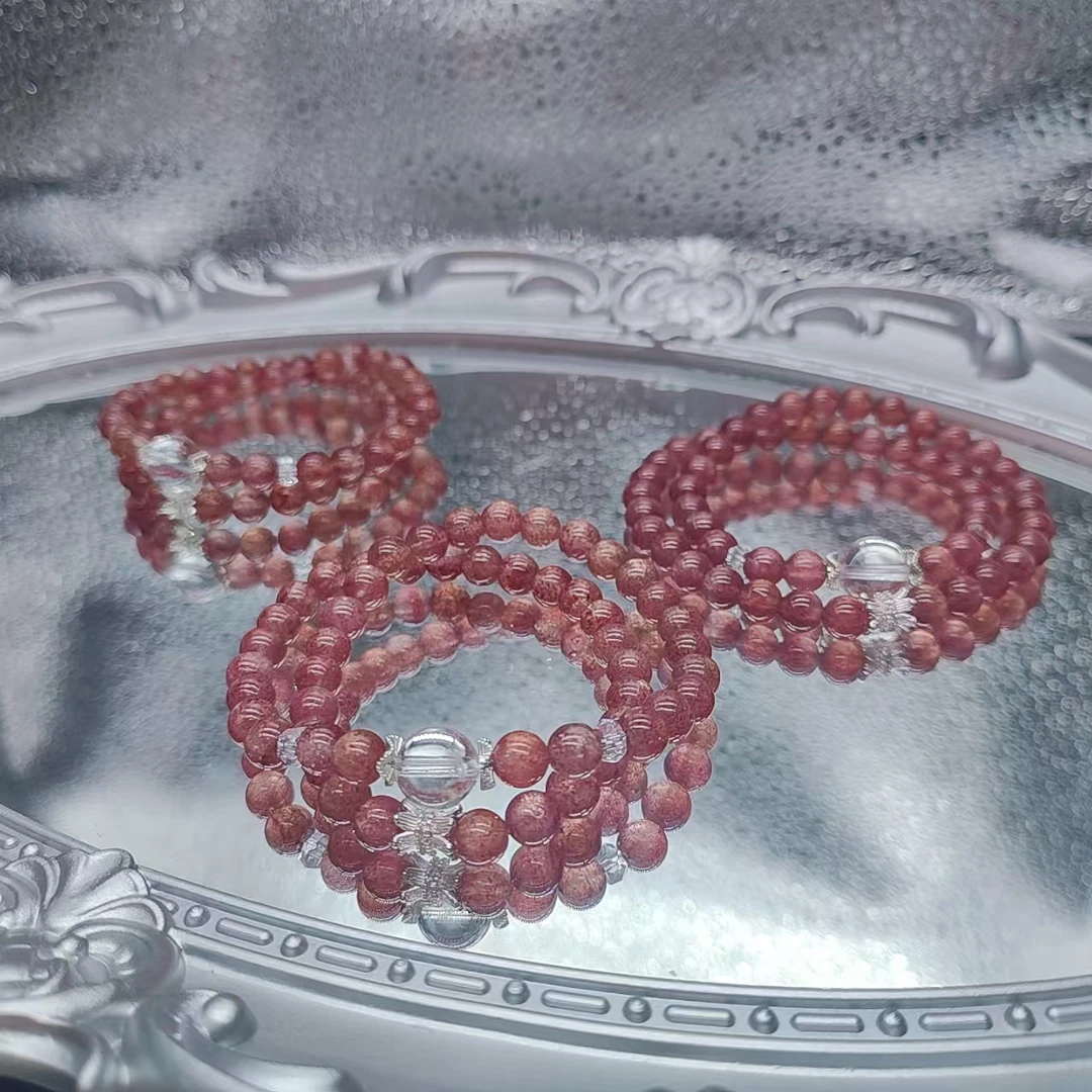 硕夏天然草莓晶6-7mm设计款双圈手链多样性发其一WW98
