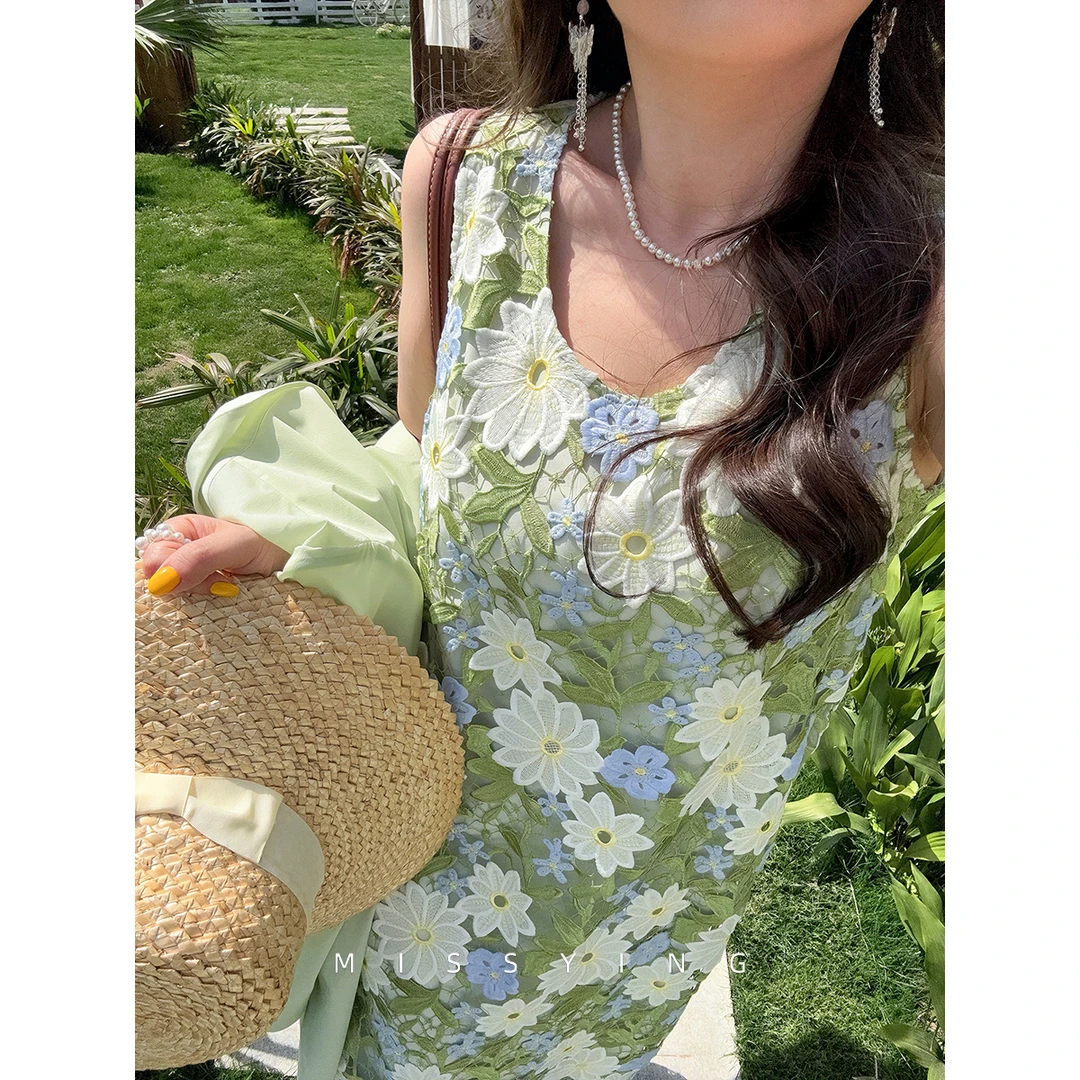 应小姐【花野盛夏】微胖大码女装夏季小清新碎花气质显瘦长款连衣裙