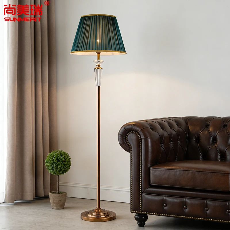美式轻奢水晶落地灯客厅北欧式复古落地台灯立式沙发旁立式落地灯