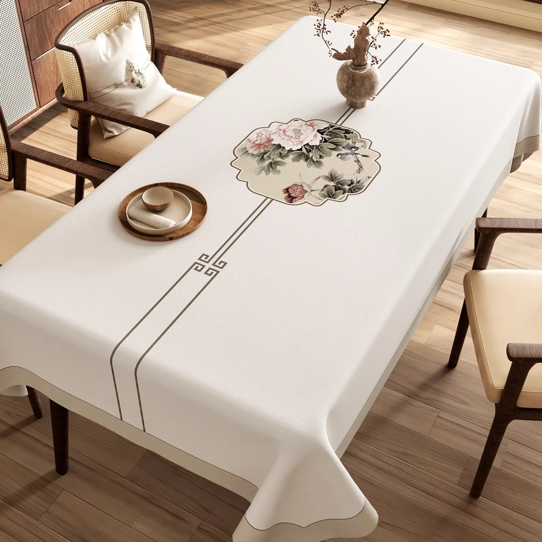桌布国风新中式防水防油免洗长方形餐桌布轻奢高级感2024新款台布