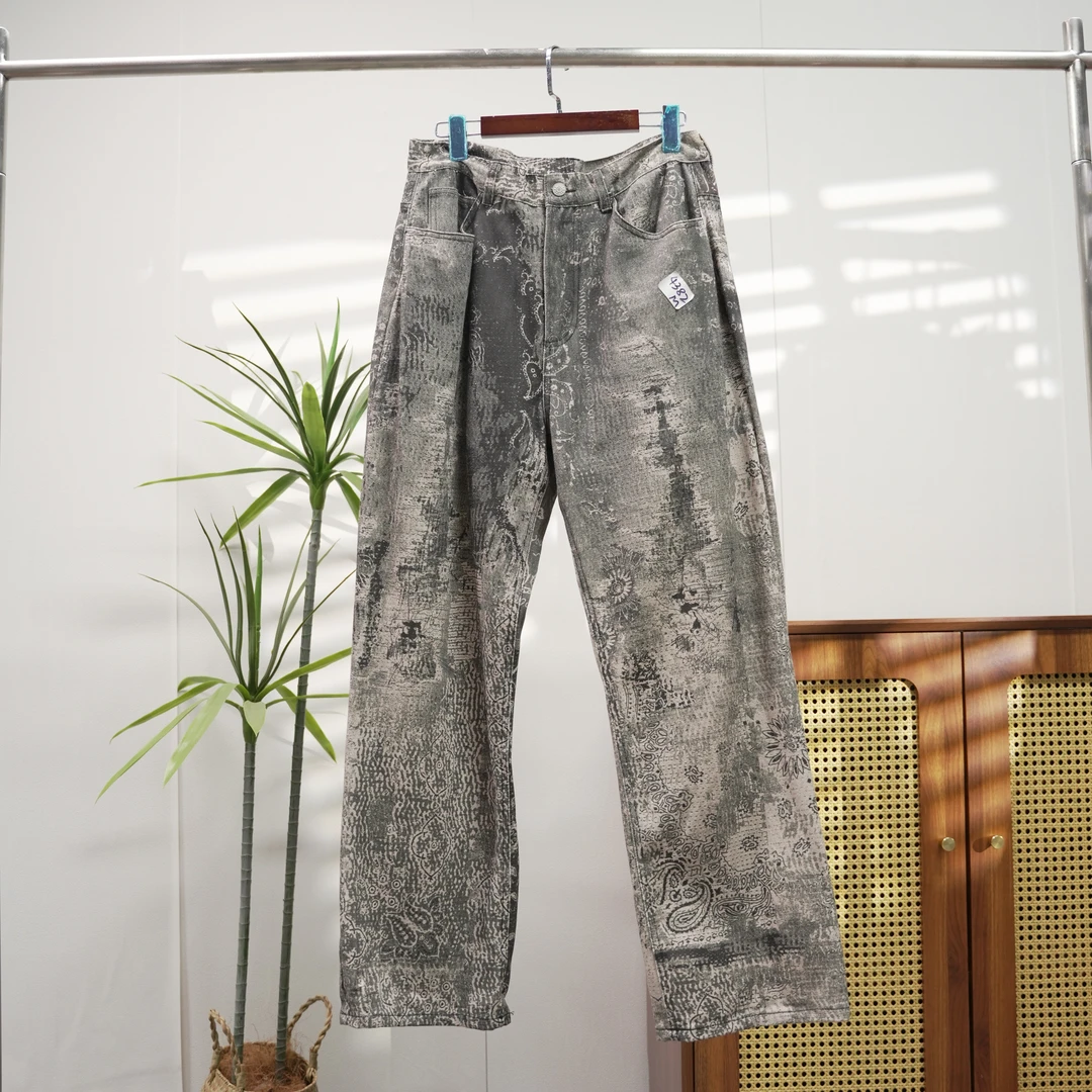 潮牌男女美式复古牛仔裤高街宽松直筒牛仔长裤4382-A5-6