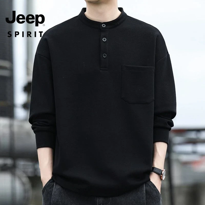 吉普JEEP SPIRIT男士新款体恤长袖圆领宽松上衣春秋季新款针织衫