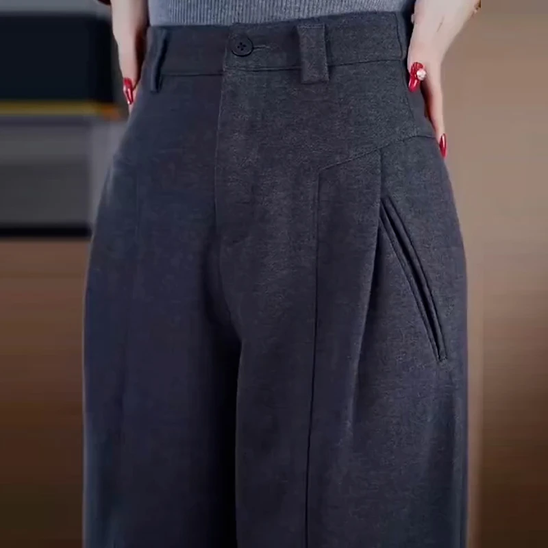 毛呢香蕉阔腿裤女秋冬加厚2025新款高腰显瘦休闲弯刀裤窄版直筒裤