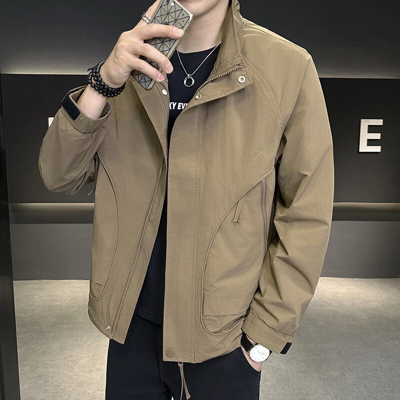 2025春秋新款韩版男士工装立领夹克休闲简约翻领时尚潮流帅气工装