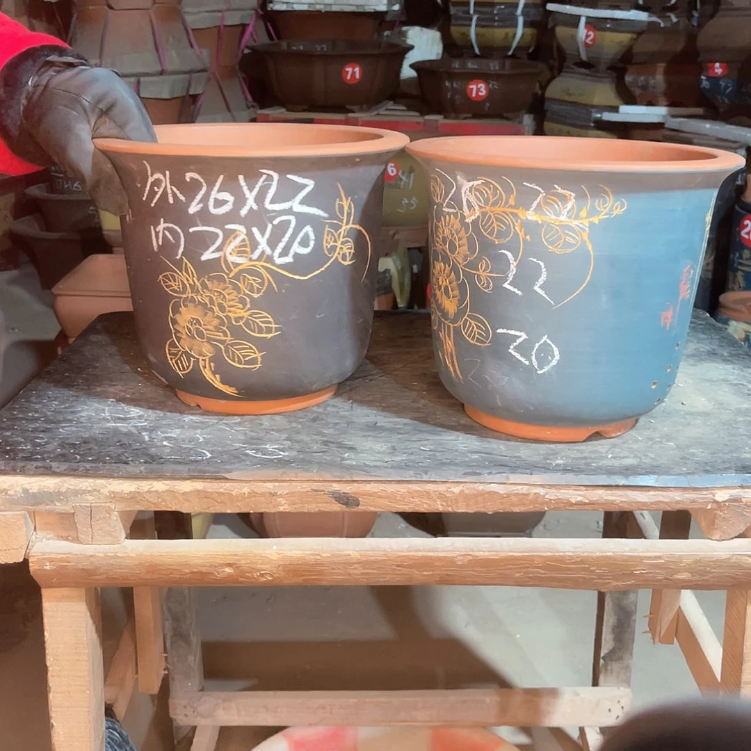 紫砂花盆高金钟盆两个