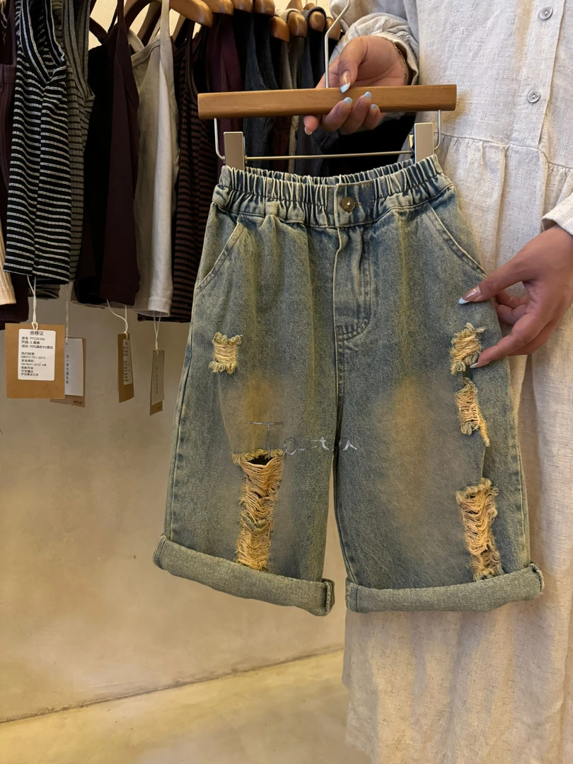 【㕛喜】25159日韩系童装儿童民族森系宽松慵懒风牛仔裤中性童