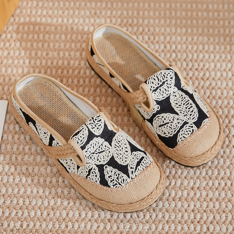 布鞋女鞋2025春季新款舒适时尚编织透气休闲鞋复古一脚蹬半拖鞋