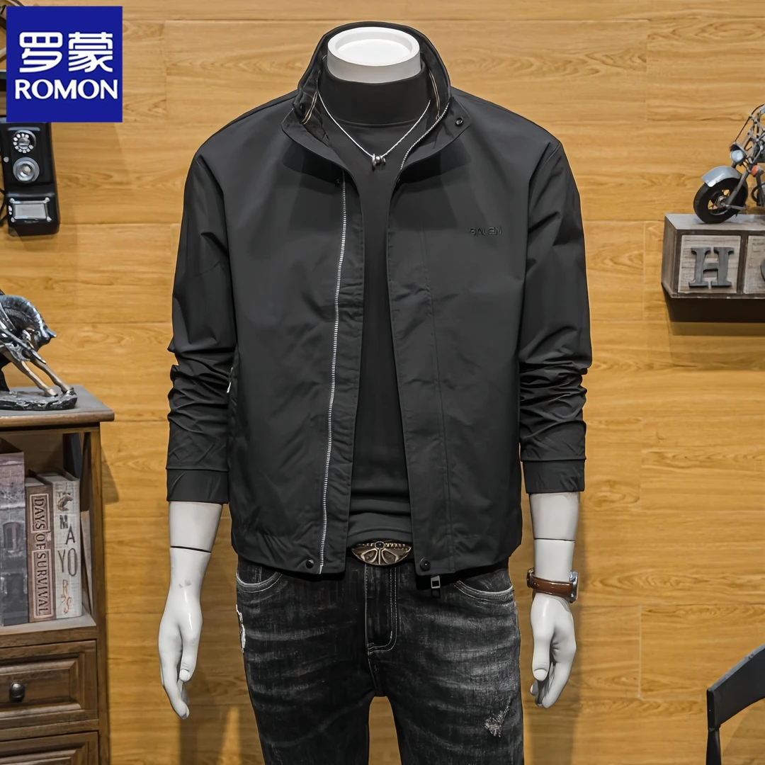 Romon/罗蒙春秋新款时尚工装夹克男士潮流高级感百搭休闲外套简约