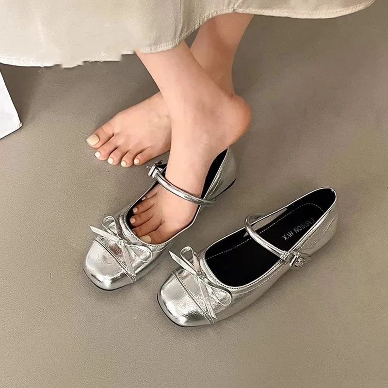 仙女风玛丽珍鞋蝴蝶结单鞋2025春季新款韩版软底平底浅口豆豆鞋女