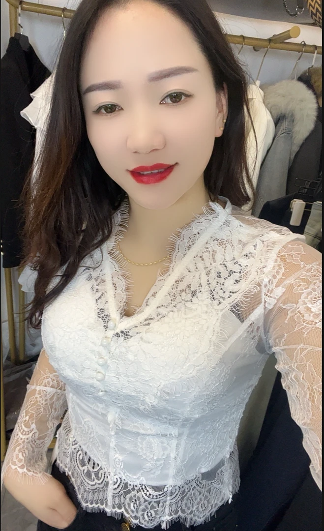 蕾丝修身小衬衫9106