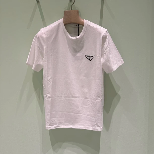 未使用 Prada/普拉达 男士肩膀拼接尼龙三角标短袖T恤时尚休闲