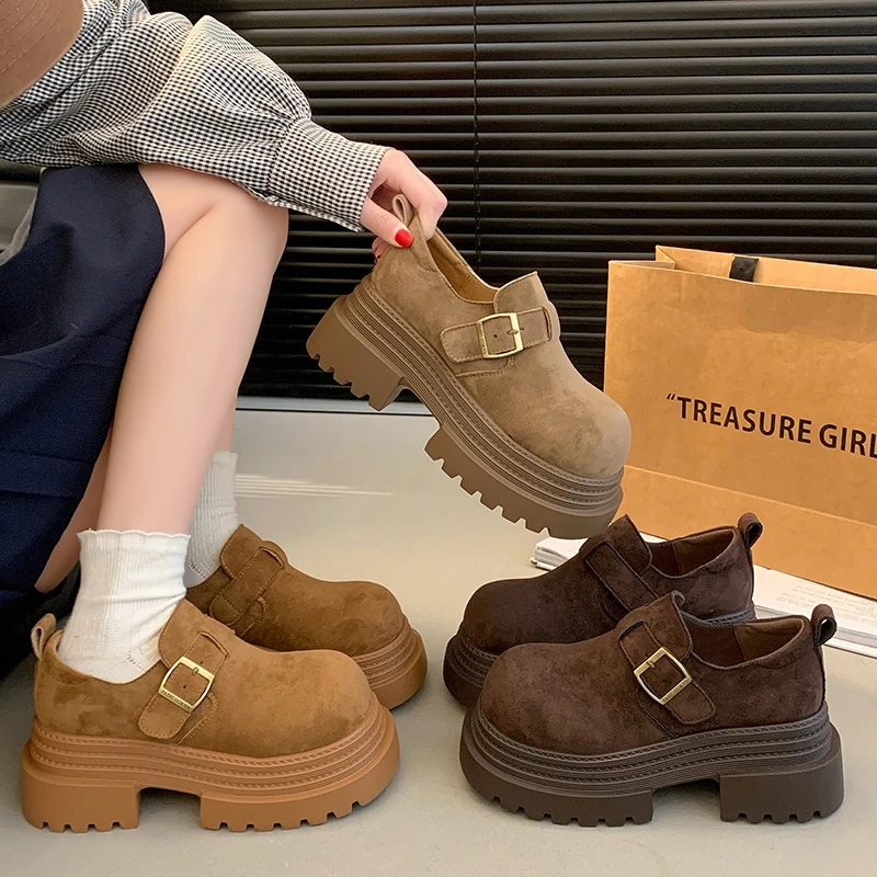 2025新款厚底7cm勃肯鞋秋季复古百搭英伦风韩版低帮潮流单鞋女