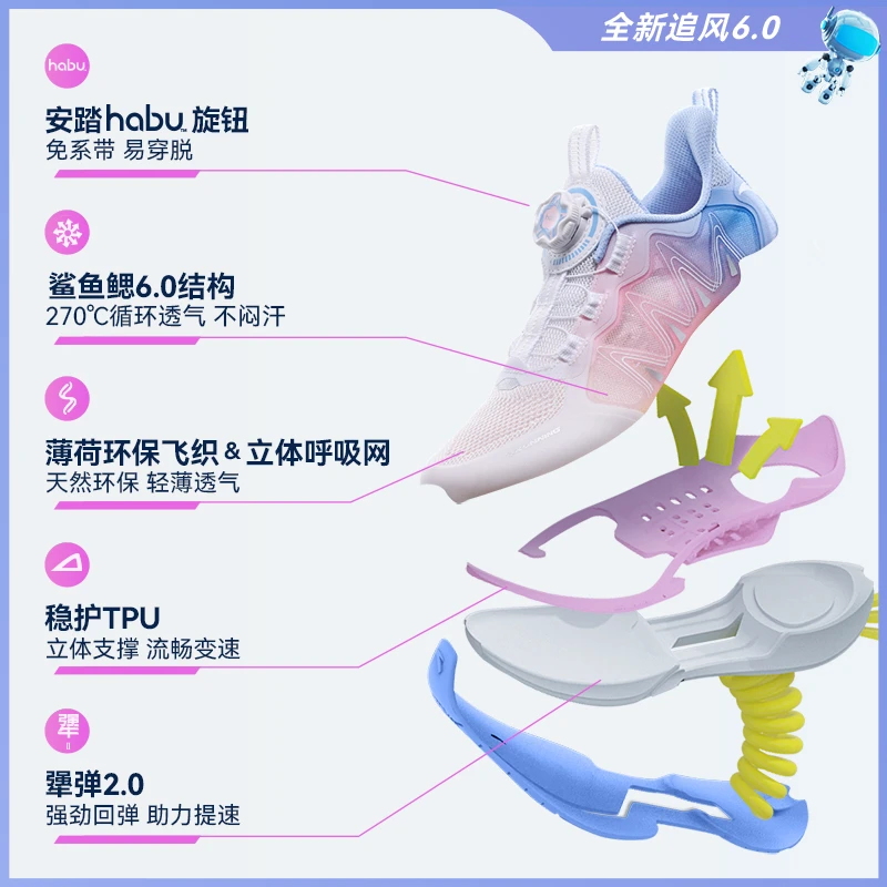 【追风】安踏儿童跑鞋2024年夏季新款女大童缓震运动跑步鞋5517