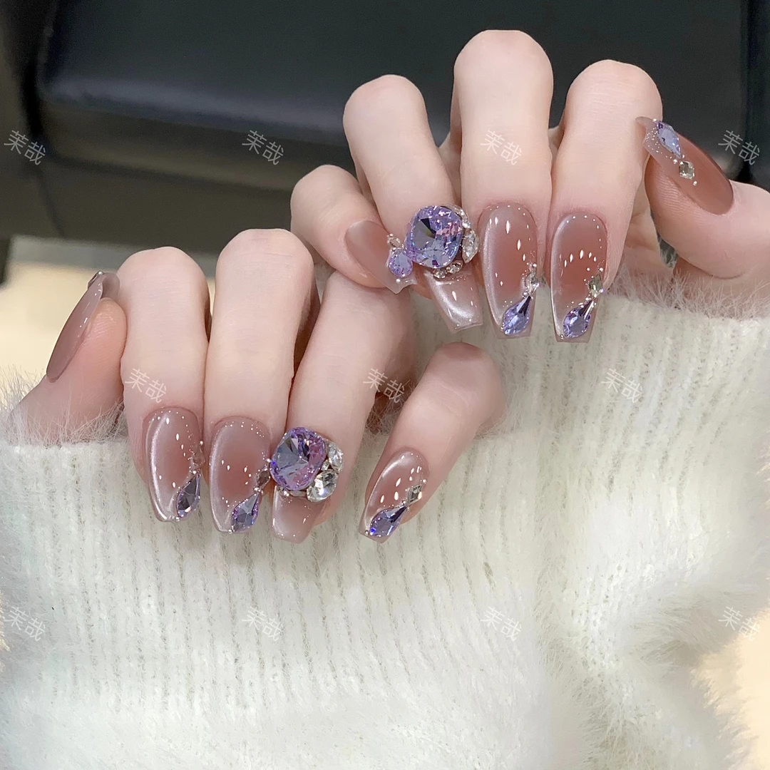 茉哉一珞【紫霞仙子】纯手工定制美甲拆卸穿戴甲A4082
