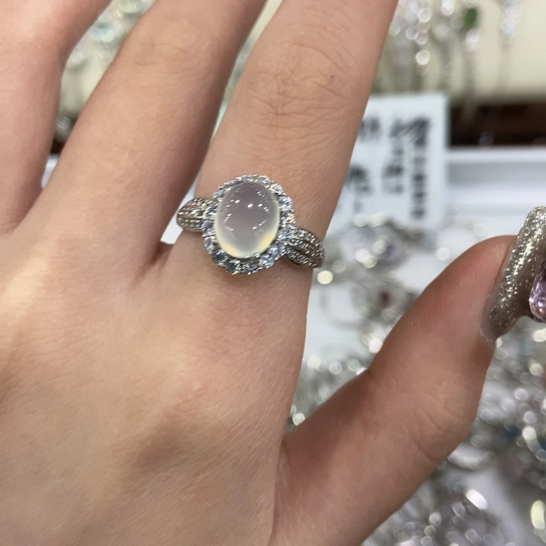 蛇纹石玉银S925镶嵌戒指