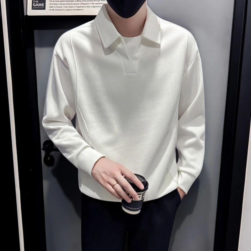 假两件男士卫衣春秋季新款爆款翻领百搭长袖打底男装痞帅上衣外套