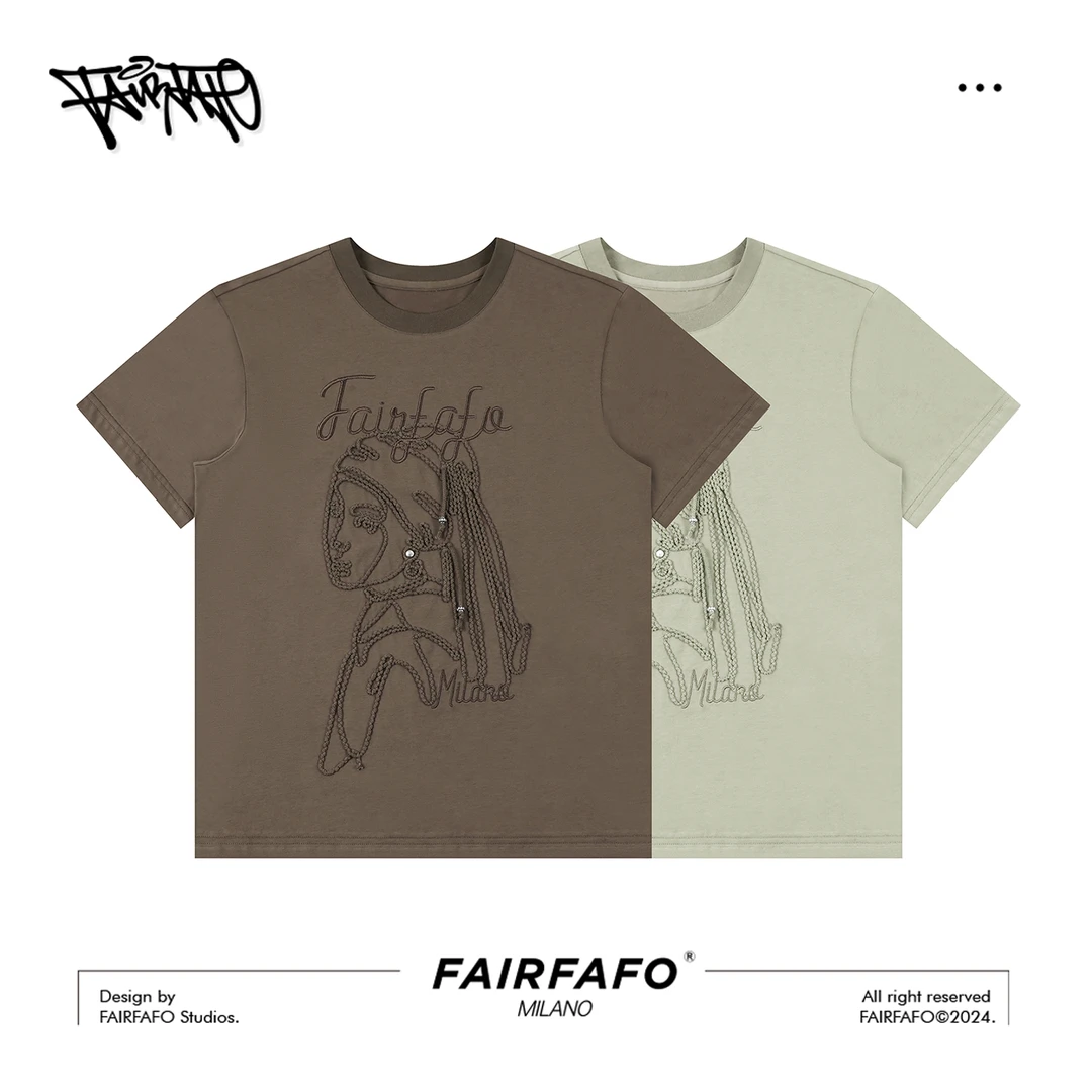 FAIRFAFO林肉肉【珍珠女孩刺绣短袖】TXAL46123设计师款名画刺绣短T