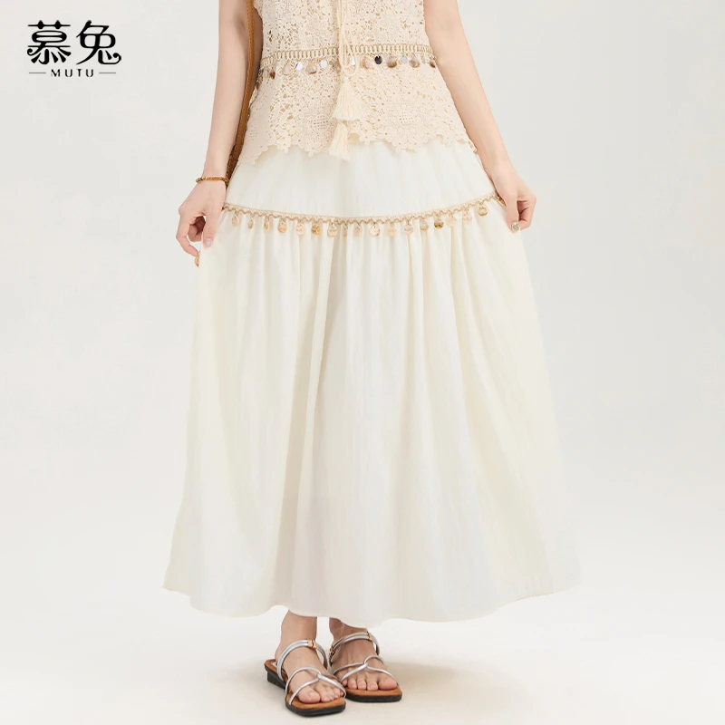【静秋专属】复古波西米亚风半身裙女小个子高腰中长款a字裙TU25467